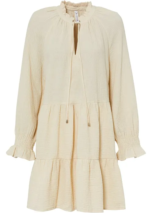 Musselin-Kleid in beige von vorne - bonprix