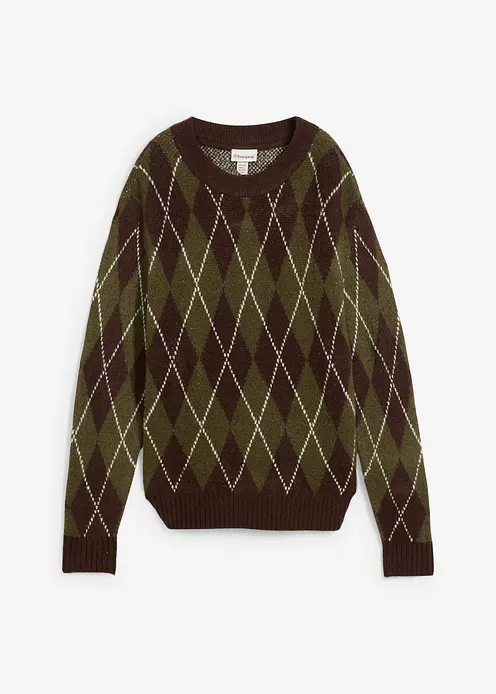 Feinstrickpullover mit Karomuster in grün von vorne - bonprix
