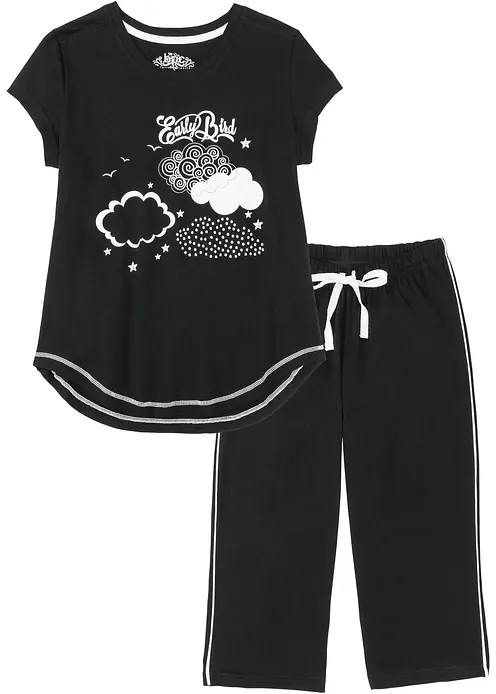 Capri Pyjama aus reiner Bio-Baumwolle in schwarz von vorne - bonprix
