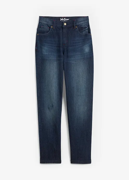 Loose-Fit-Stretch-Jeans mit verstellbarem Bund, Straight in blau von vorne - bonprix