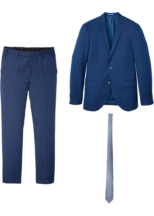 Anzug mit Krawatte (3-tlg.Set), Slim Fit in blau von vorne - bonprix