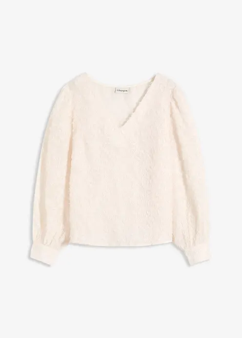 Bluse mit floralem Strukturmuster in beige von vorne - bonprix