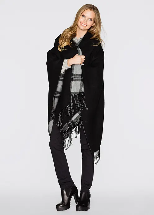 Wende-Poncho in schwarz von vorne - bonprix