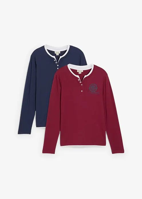 Henleyshirt, Langarm (2er Pack) in blau von vorne - bonprix