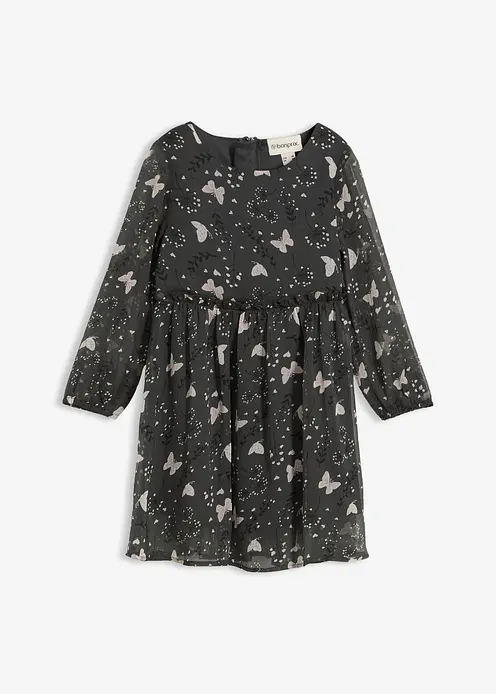 Ausgestelltes Chiffonkleid in grau von vorne - bonprix