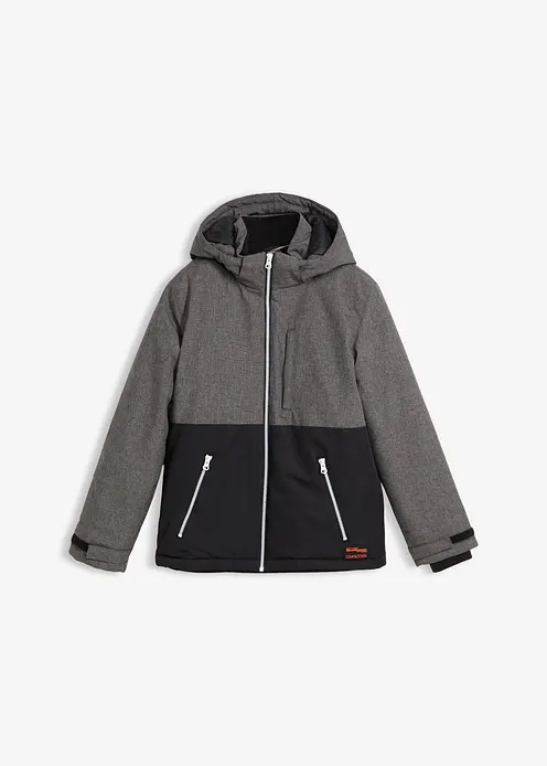 wattierte Winterjacke im Colourblocking mit Kapuze in schwarz von vorne - bonprix