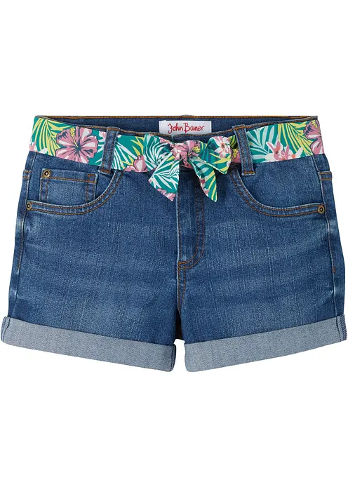 Stretch-Jeans-Shorts mit Gürtel in blau von vorne - bonprix