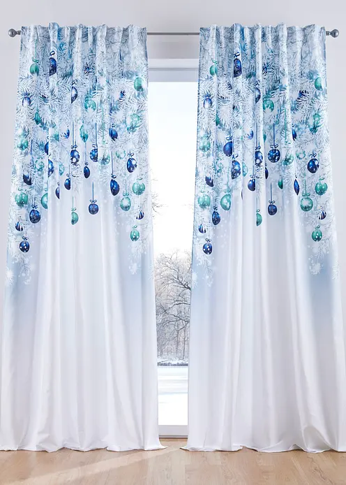 Vorhang mit weihnachtlichem Druck (1er Pack) in blau - bonprix