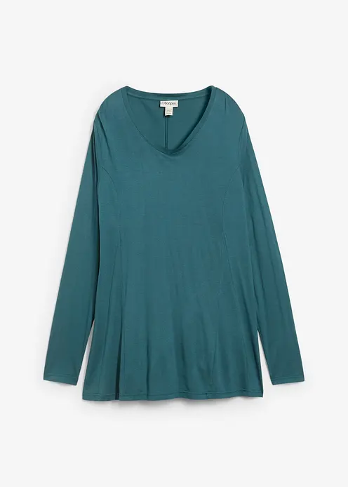 Langarm-Shirt aus softer Viskose in petrol von vorne - bonprix