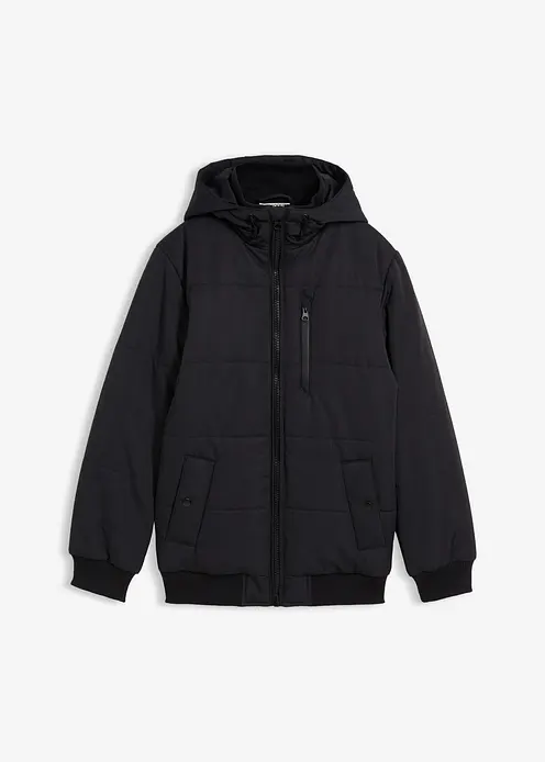 Winter-Steppjacke in Blousonform mit Kapuze in schwarz von vorne - bonprix