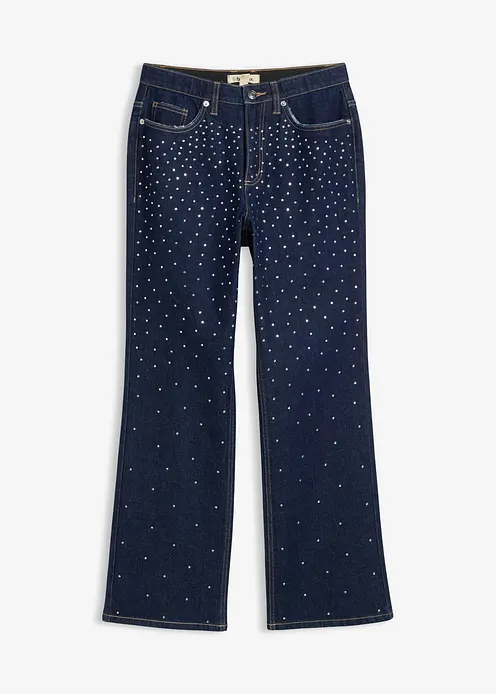 Straight-Jeans Mid Waist mit Strass in blau von vorne - bonprix