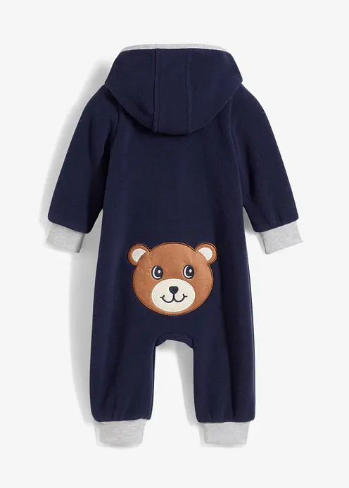 Fleeve-Overall mit Kapuze und Bärchen-Applikation in blau von vorne - bonprix