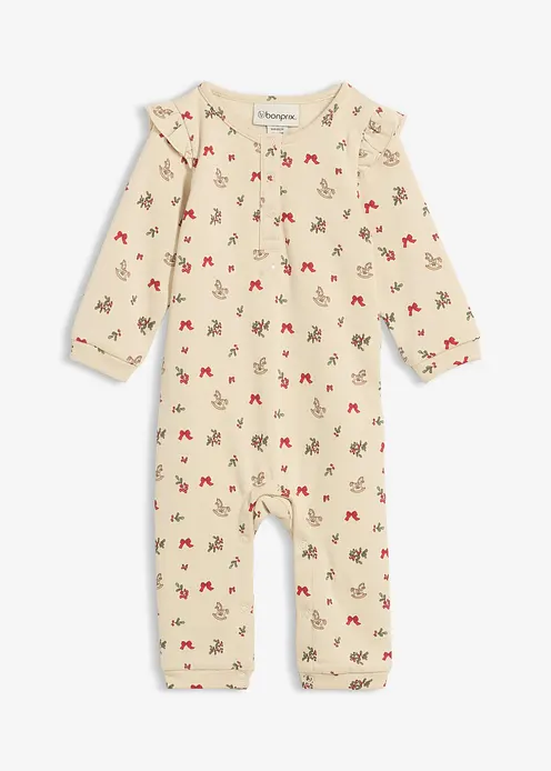 Strampler aus reiner Bio-Baumwolle in beige von vorne - bonprix