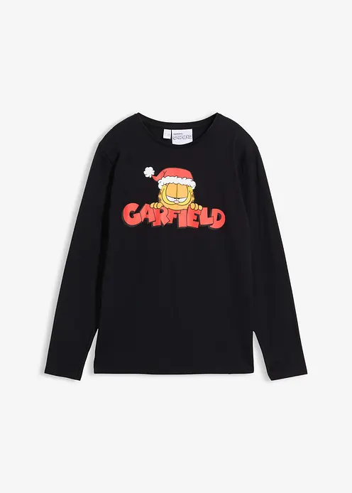 Langarmshirt Garfield mit Weihnachtsmotiv aus reiner Baumwolle in schwarz von vorne - Garfield