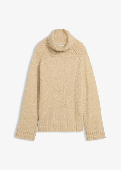 Oversize Grobstrickpullover in beige von vorne - bonprix