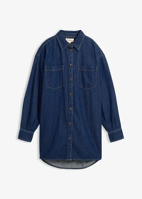 Jeansbluse aus schwerem Denim, reine Baumwolle, Oversized in blau von vorne - bonprix