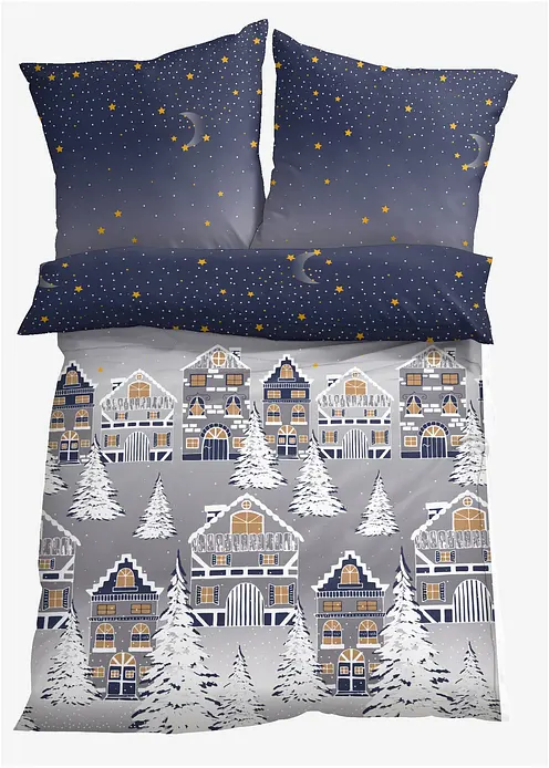 Bettwäsche mit Wintermotiv in blau von vorne - bonprix