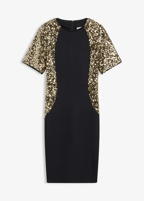 Minikleid mit Pailletten in schwarz von vorne - bonprix