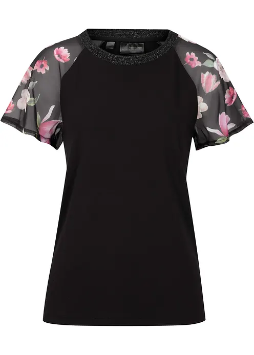 Shirt mit Chiffonärmeln in schwarz von vorne - bonprix