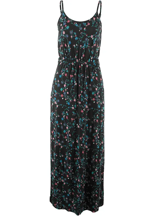 tailliertes Maxi-Kleid mit Druck in schwarz von vorne - bonprix