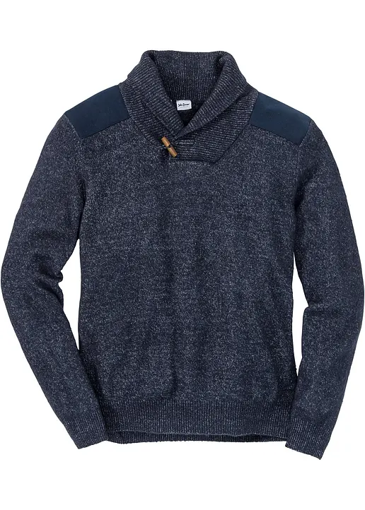 Pullover mit Schalkragen in blau von vorne - bonprix