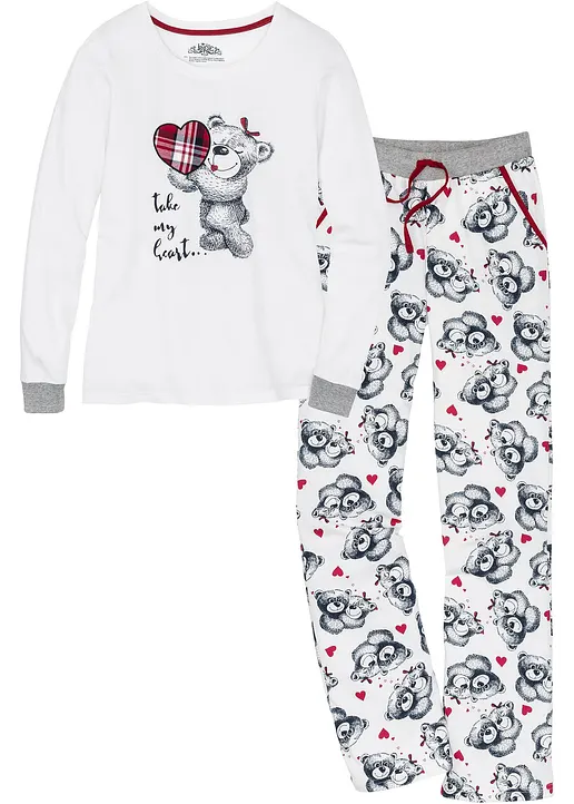 Pyjama mit Flanellapplikation in weiß von vorne - bonprix