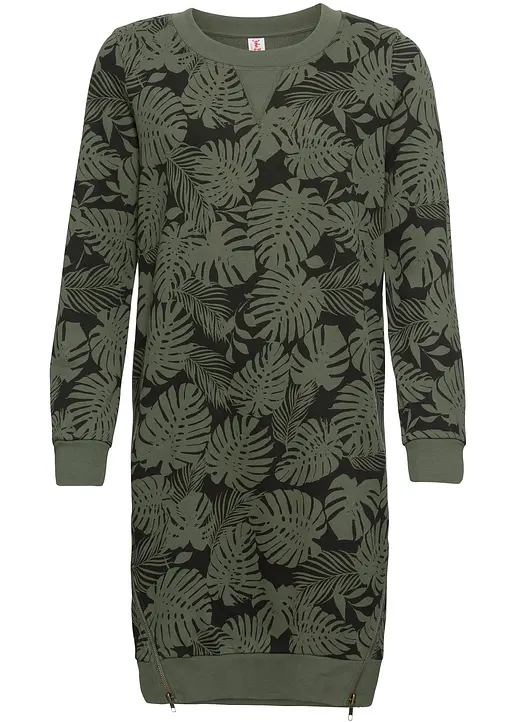 Sweatkleid, bedruckt in grün von vorne - bonprix