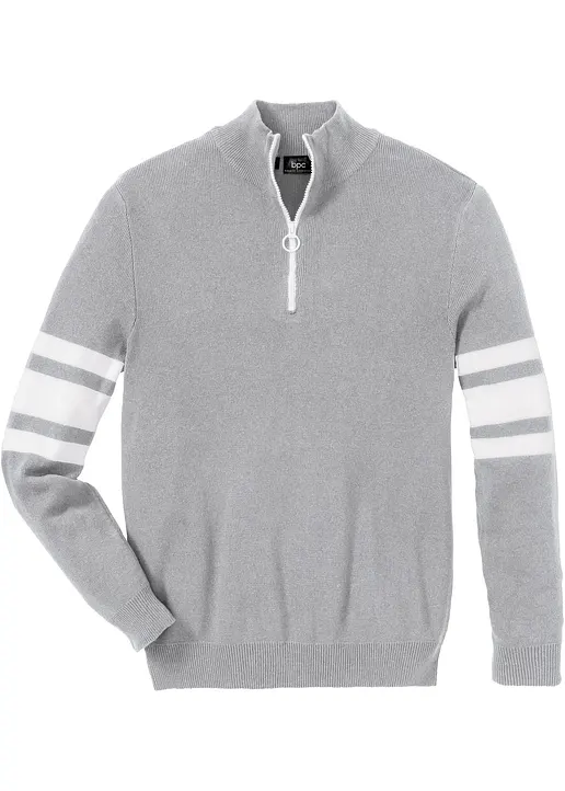 Troyer Pullover mit recycelter Baumwolle in grau von vorne - bonprix