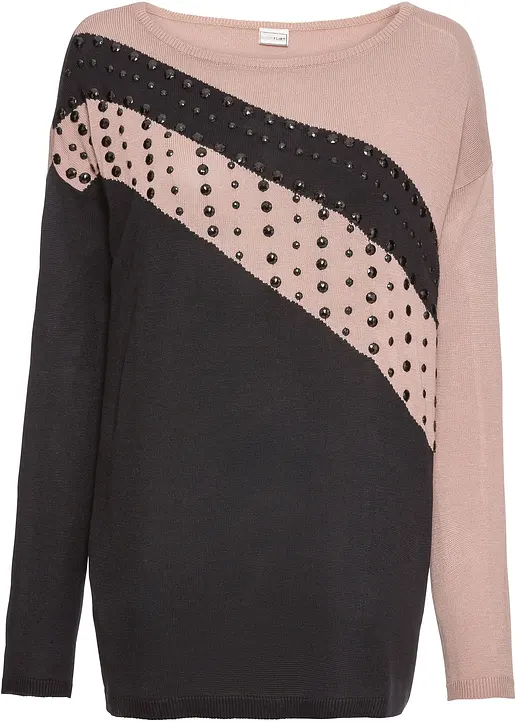 Longpullover mit Applikation in schwarz von vorne - bonprix