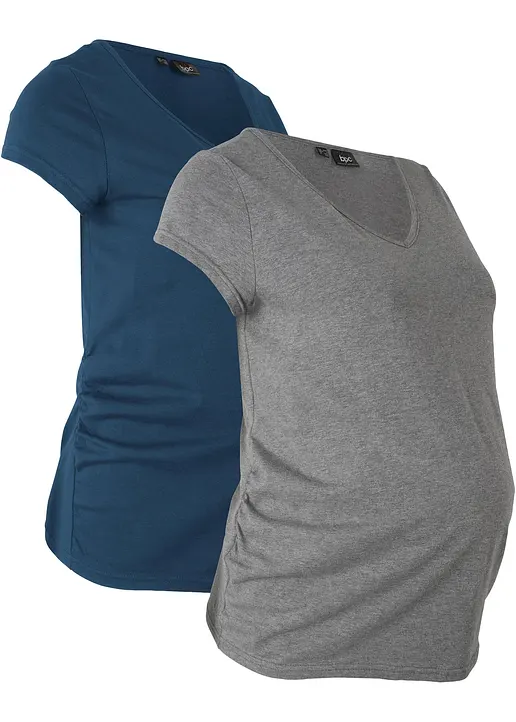 Basic Umstandsshirts aus Bio-Baumwolle, (2er-Pack)​ in blau von vorne - bonprix