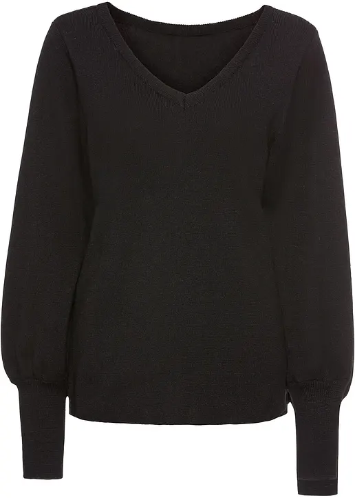 Pullover mit Ballonärmeln in schwarz von vorne - bonprix