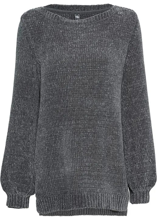 Chenille-Longpullover in grau von vorne - bonprix