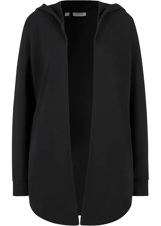 Long-Sweatjacke aus Baumwoll-Mix in schwarz von vorne - bonprix