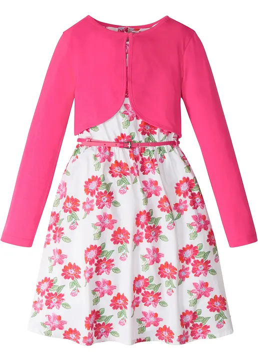 Kleid + Gürtel + Bolero (3-tlg. Set) in weiß von vorne - bonprix