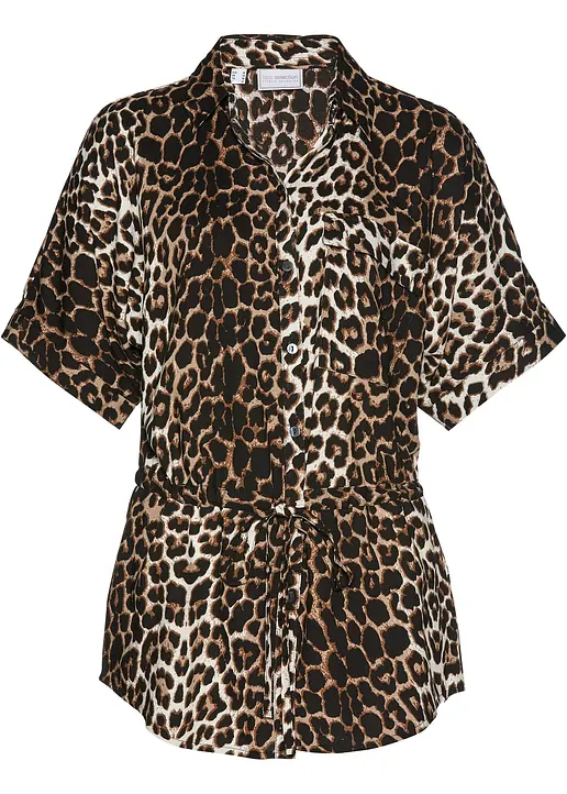 Viskose Kurzarmbluse in beige von vorne - bonprix