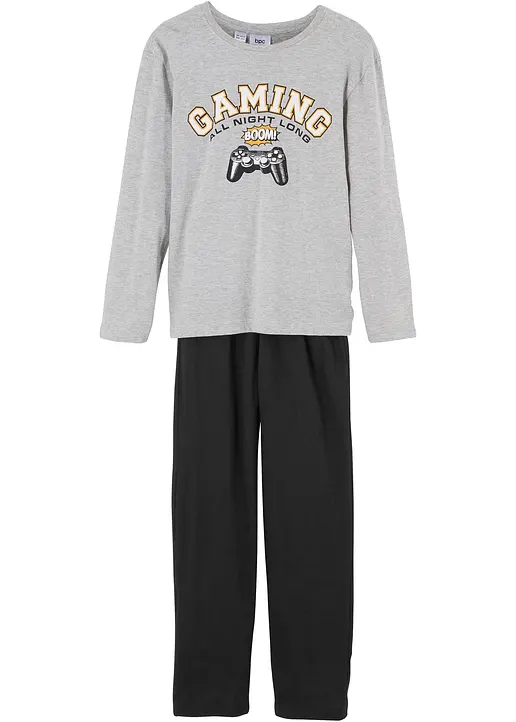 Pyjama (2-tlg. Set) in grau von vorne - bonprix