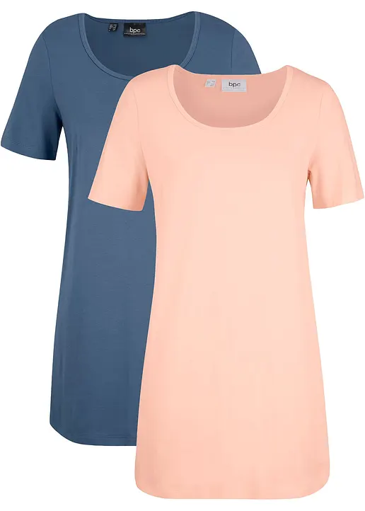 Long-Shirt, 2er-Pack in blau von vorne - bonprix