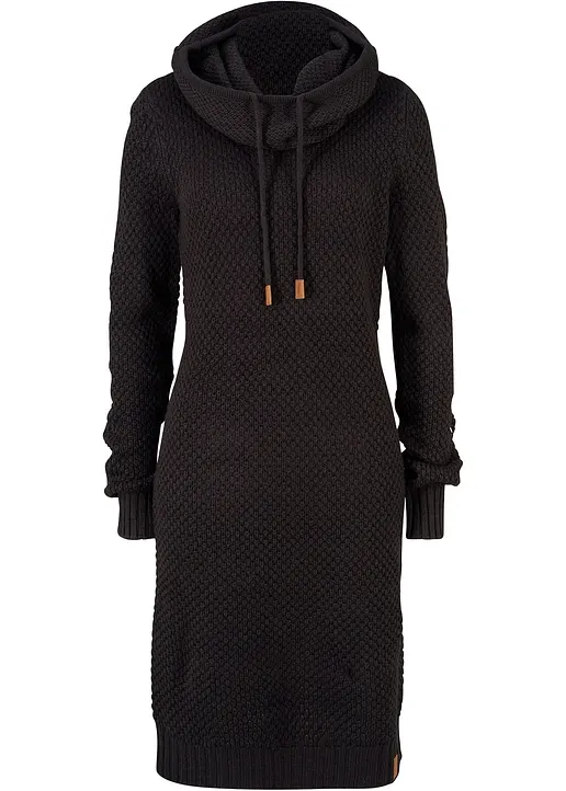 Strickkleid mit Schalkragen in schwarz von vorne - bonprix