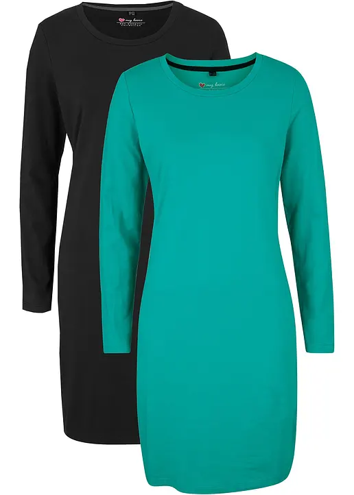 Jerseykleid aus Baumwolle mit Stretch (2er Pack) in grün von vorne - bonprix