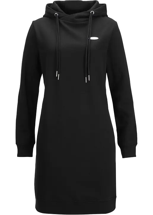 Sweatkleid mit Kapuze in schwarz von vorne - bonprix