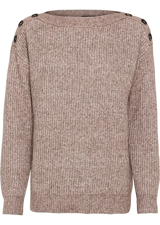 Pullover mit Knöpfen in braun von vorne - bonprix