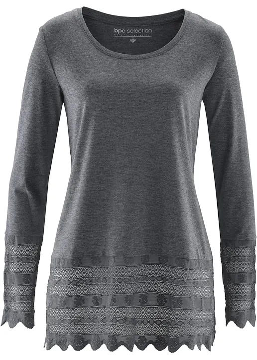 Longshirt mit Spitze in grau von vorne - bpc selection