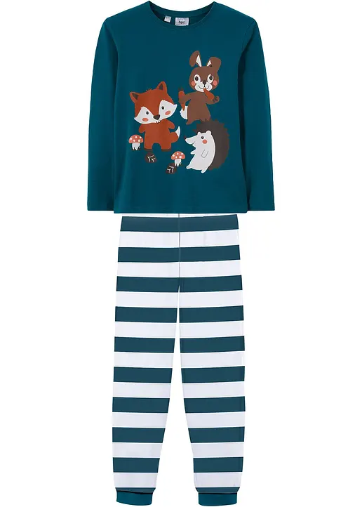 Pyjama aus reiner Bio-Baumwolle (2-tlg. Set) in weiß von vorne - bonprix