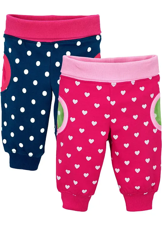 Baby Sweathose (2er-Pack) Bio Baumwolle in pink von vorne - bonprix
