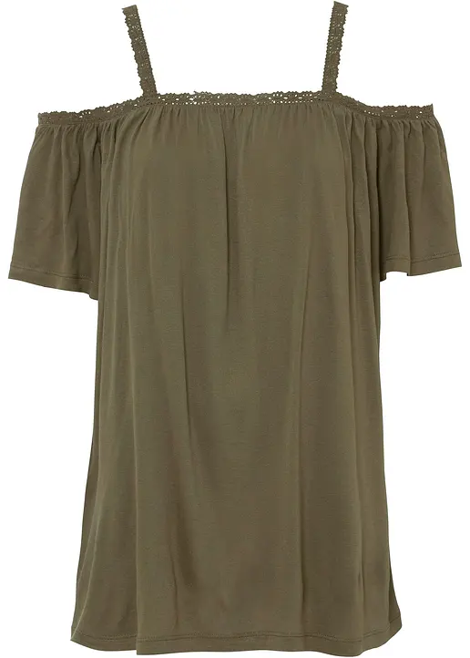 Cold-Shoulder-Shirt aus softer Viskose in grün von vorne - bonprix