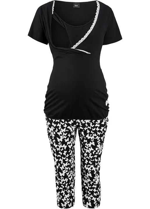 Capri Still Pyjama mit Bio-Baumwolle in schwarz - bonprix