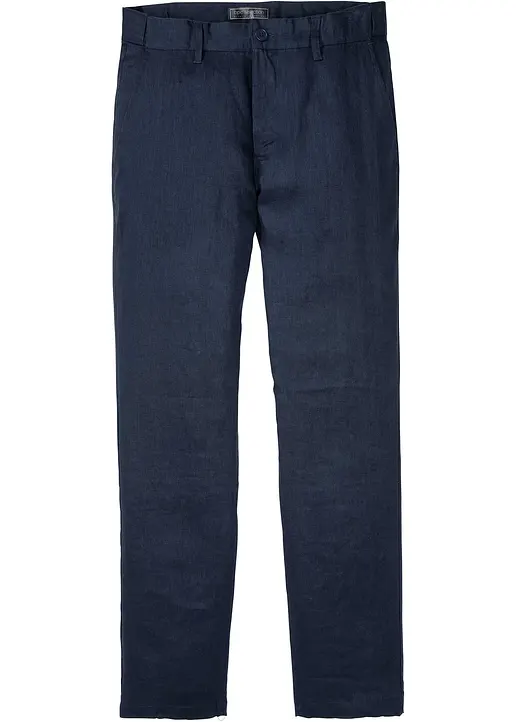 Regular Fit Chinohose aus reinem Leinen, Straight in blau von vorne - bonprix