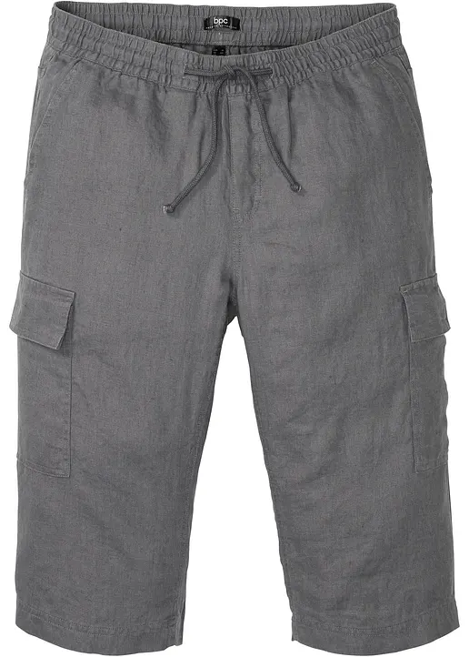 Regular Fit Cargo-Bermuda mit Leinen in grau von vorne - bonprix