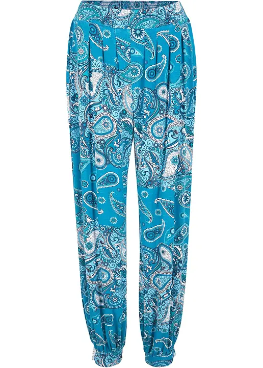 Bedruckte Jersey-Haremshose mit gesmoktem Bequembund in blau von vorne - bonprix