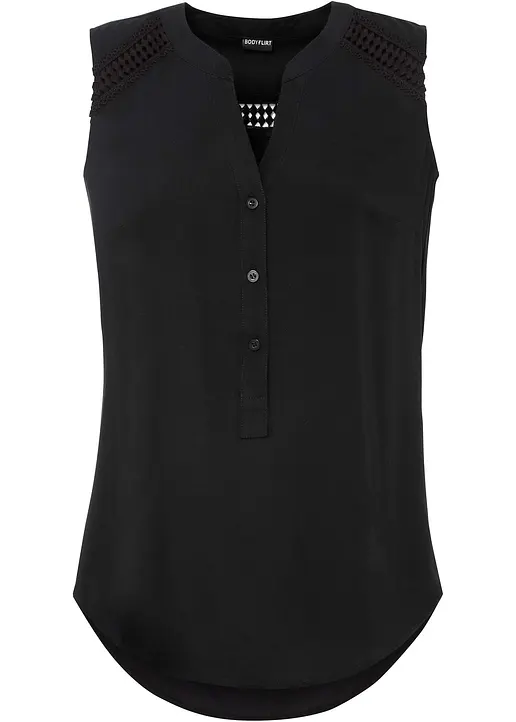 Blusentop mit Häkeldetail in schwarz von vorne - bonprix